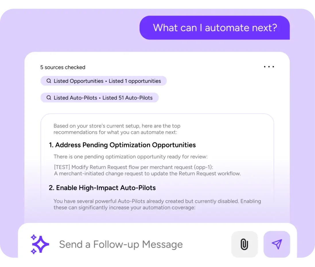 Yuma promotional interface showing an Ask Yuma question, suggested automation opportunities, checked sources and a follow-up message field.
